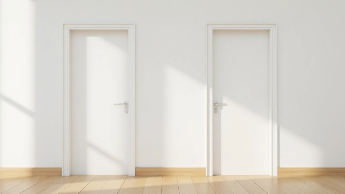 białe drzwi drewniana podłoga