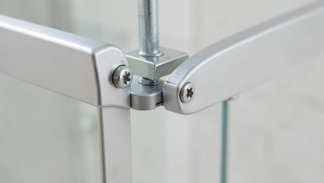 Dokręcanie śrub w zawiasach drzwi półokrągłej kabiny