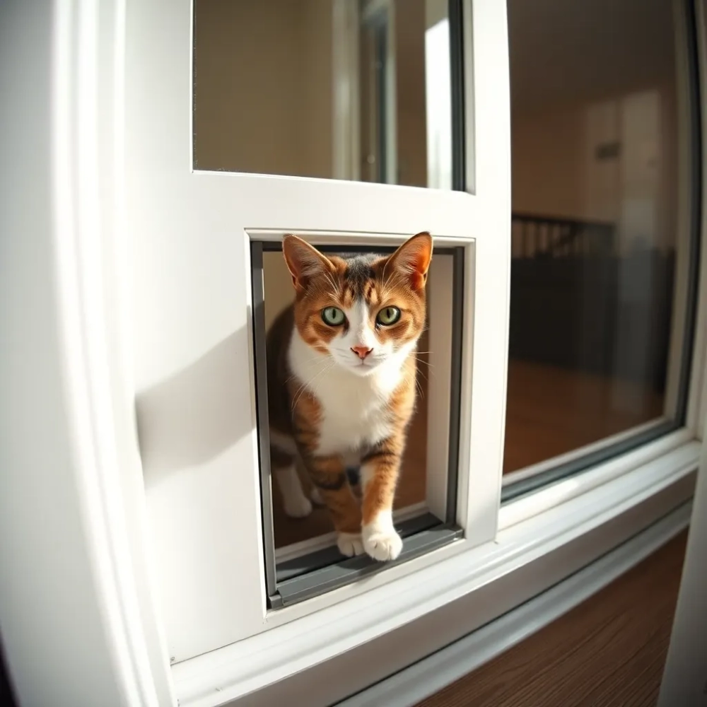 Drzwiczki dla kota w drzwiach balkonowych