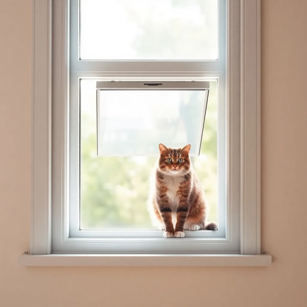 Montaż drzwiczek dla kota w oknie