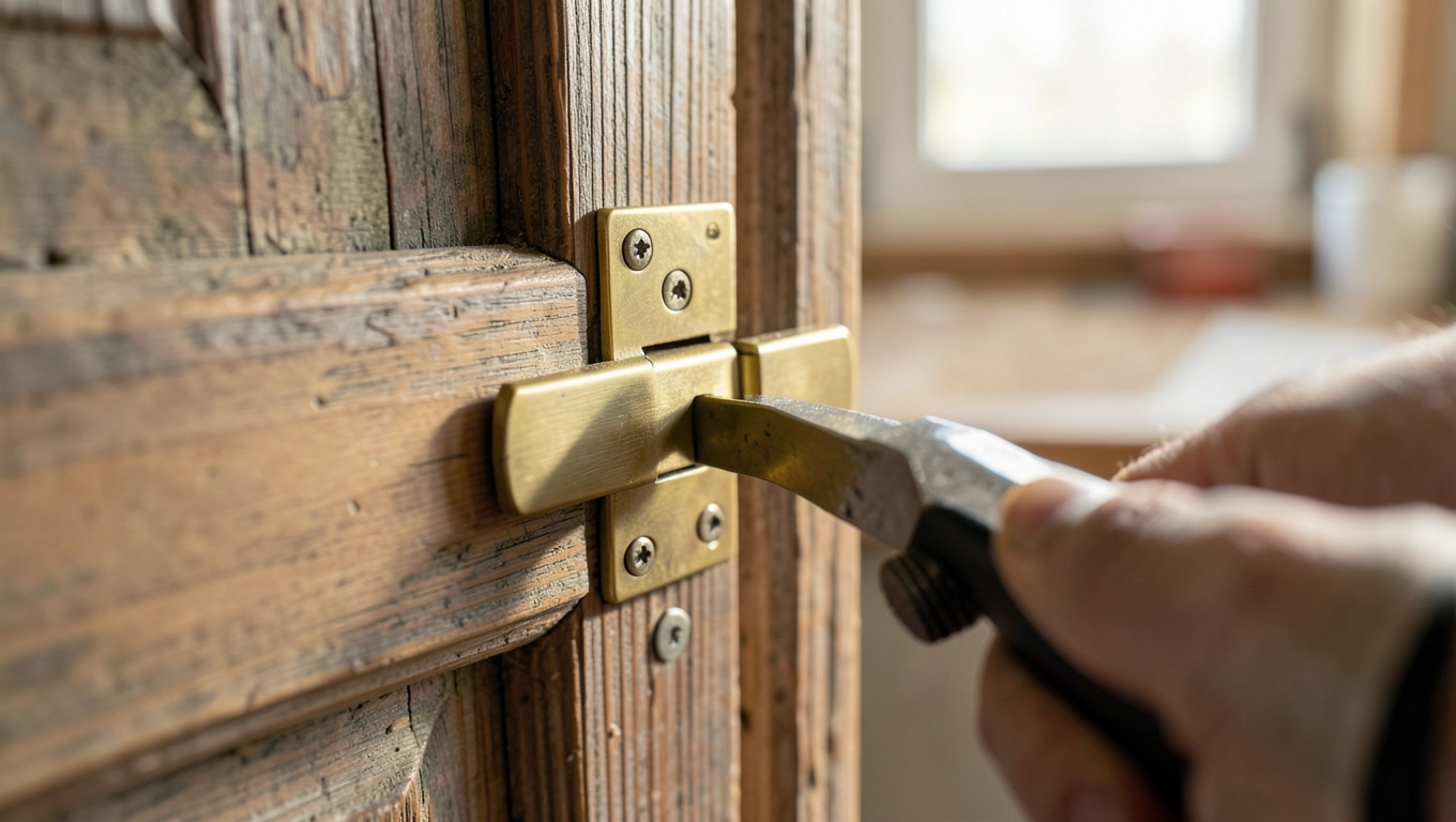 Montaż zawiasów w drzwiach piwnicznych