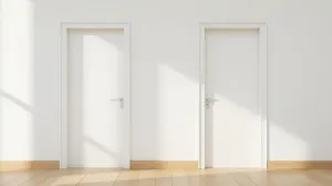białe drzwi drewniana podłoga