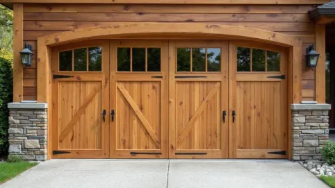 drzwi garażowe dwuskrzydłowe drewniane