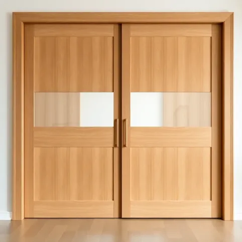 Drzwi przesuwne drewniane z szyba