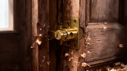 Zamek wpuszczany do starych drzwi