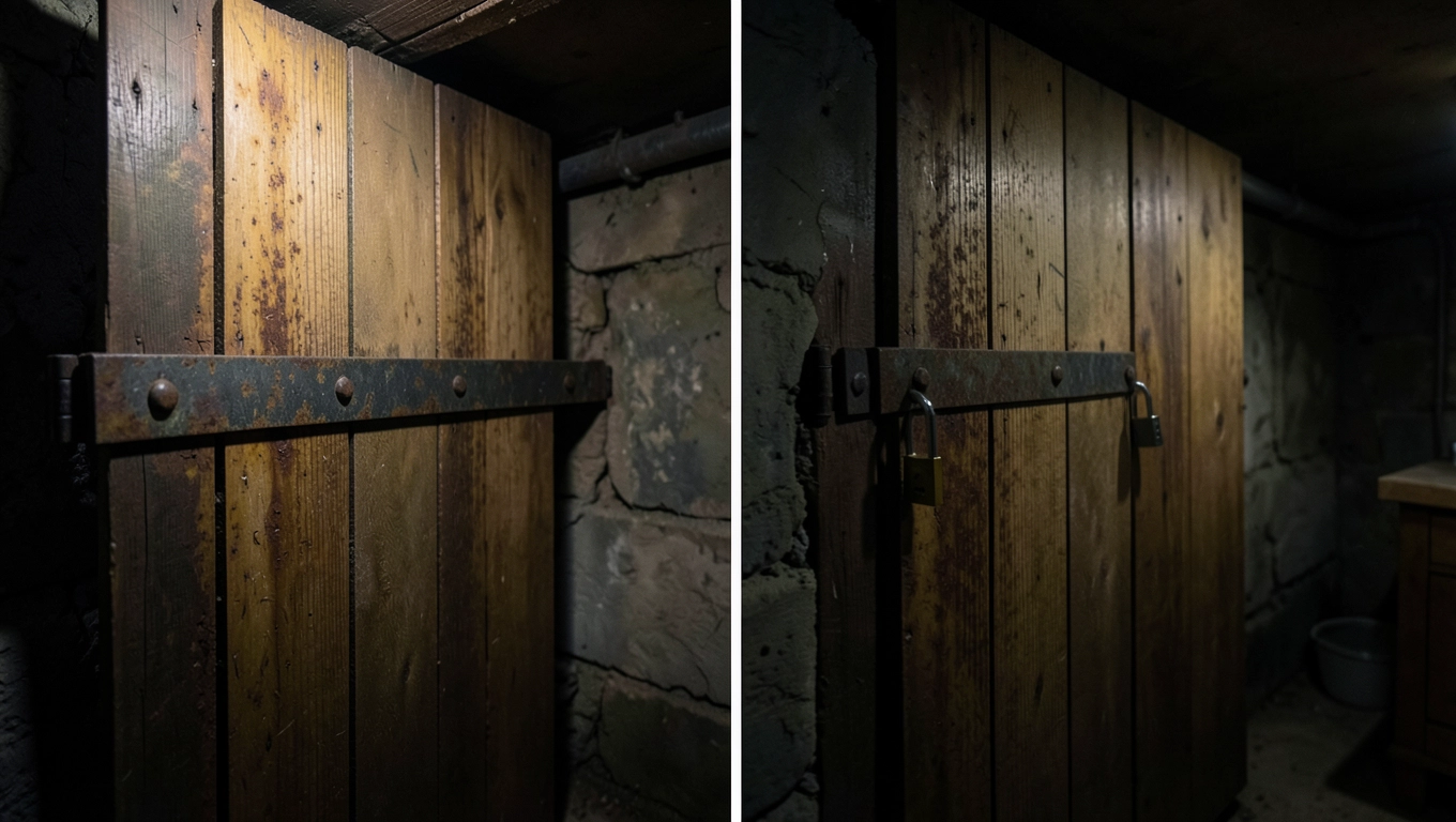 Sztaba vs kłódka na drzwi piwnicy