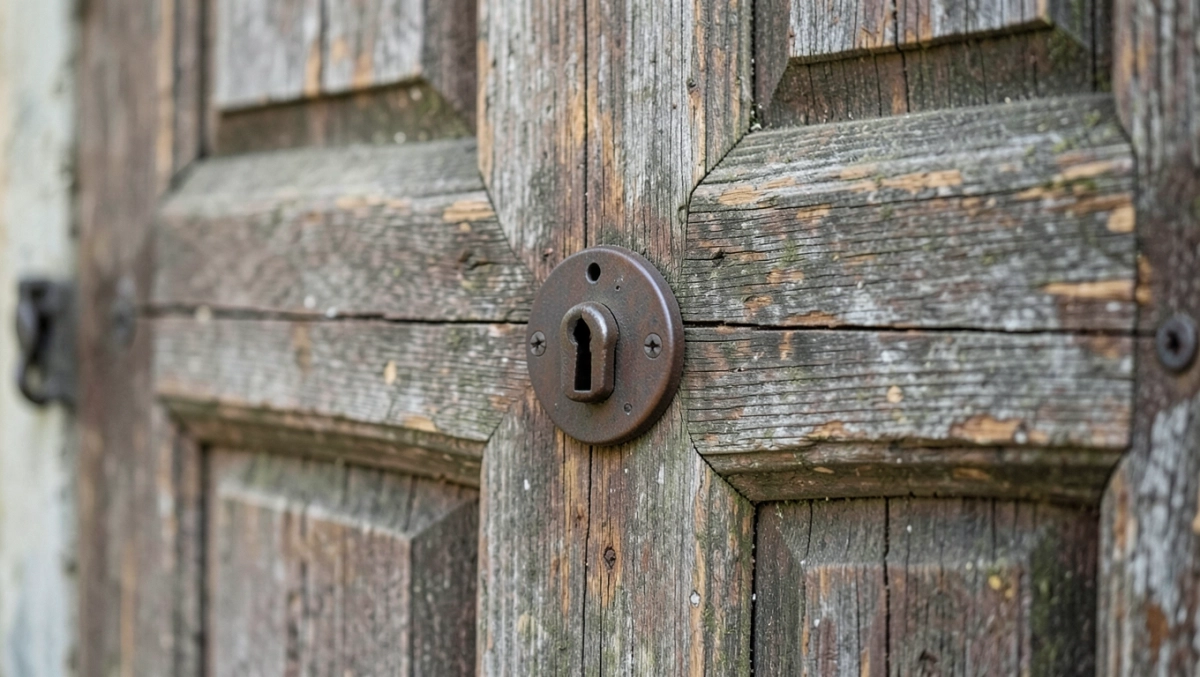 Zamek wpuszczany do starych drzwi drewnianych